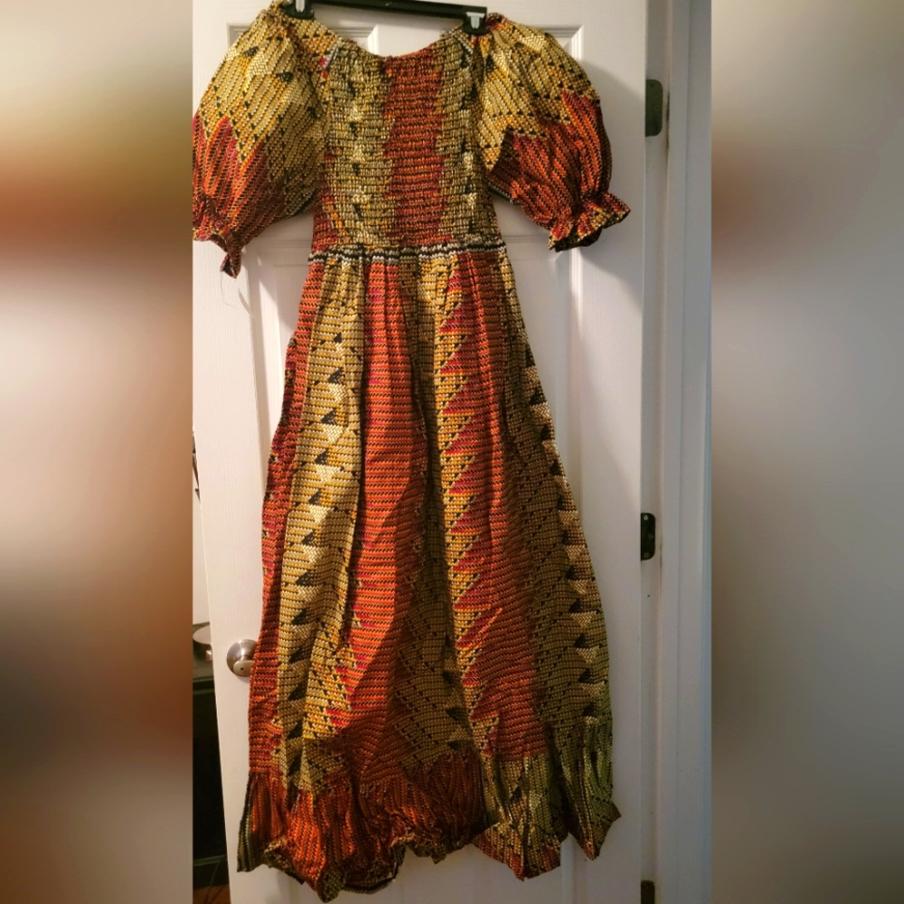Gold and Brown Ankara dress ( Shoulder drop)